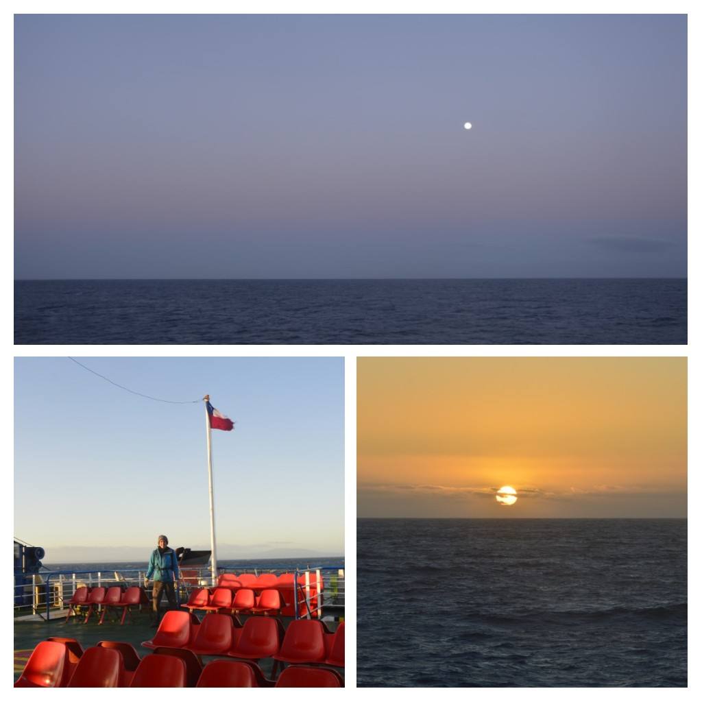 Couché de soleil sur le ferry; ça tangue sur le Pacifique